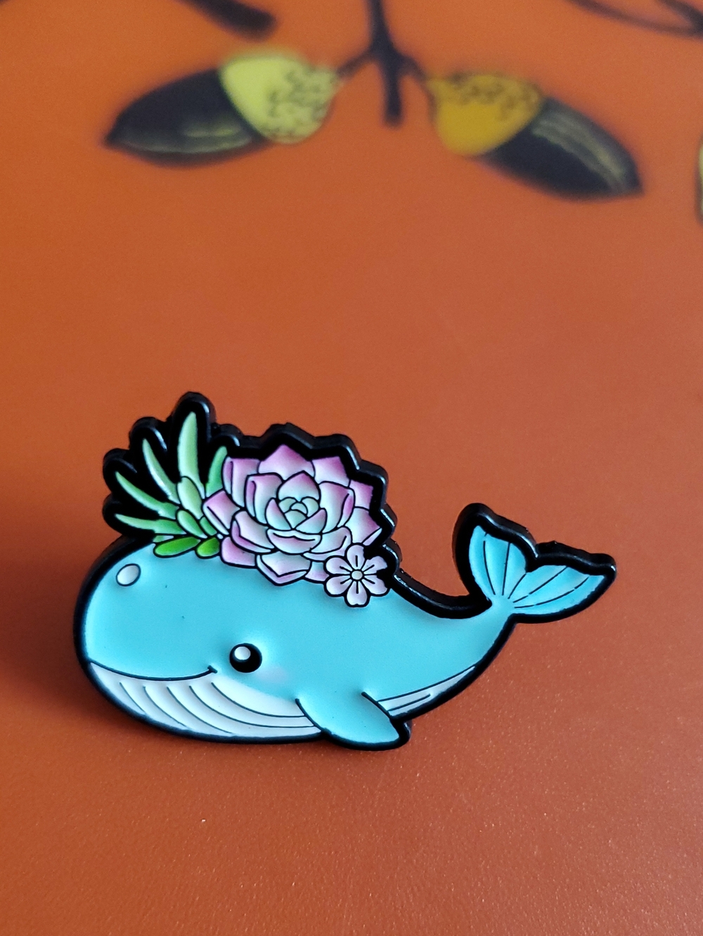 Blue Whale Succulent Brooch - Cute Floral Enamel Pin